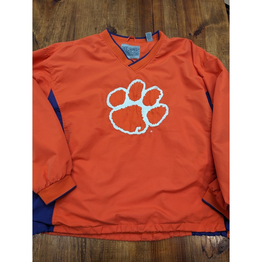 Vtg Campus Specialties Clemson Big Tiger Paw Orange Pullover XL - READ